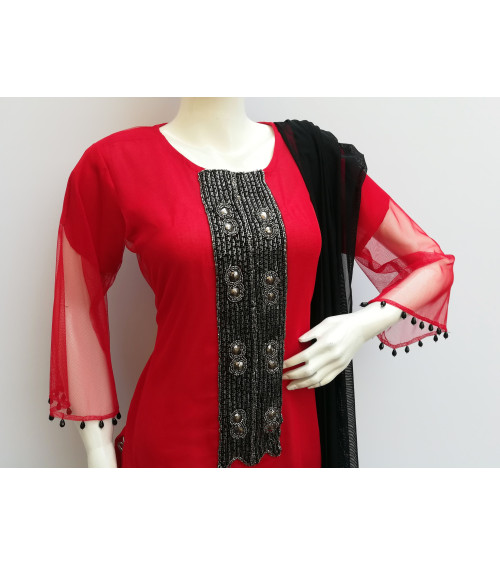 GreenDot - Net Shirt with Fancy Chiffon Tulip Shalwar and Net Dupatta (Stitched)